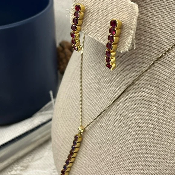 Vintage Technibond Classic 18K Gold Bonded 925 Necklace & Earring Set - Picture 6 of 17